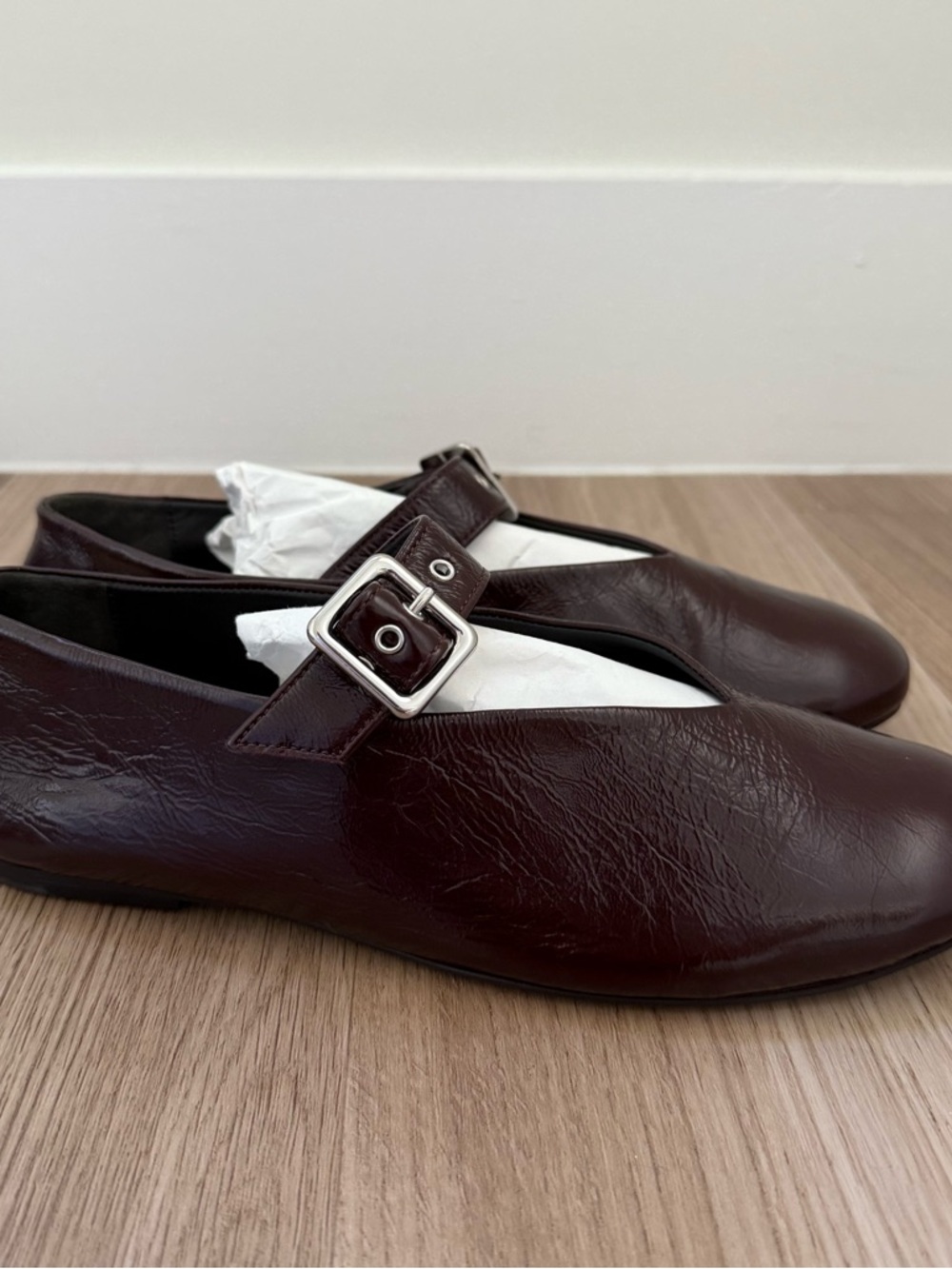 COS Women's Buckle Mary Jane Flats in Burgundy